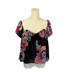 Express Black Bandeau Top w/ Sheer Black Overlay w/ Off the Shoulder Sleeves (L)